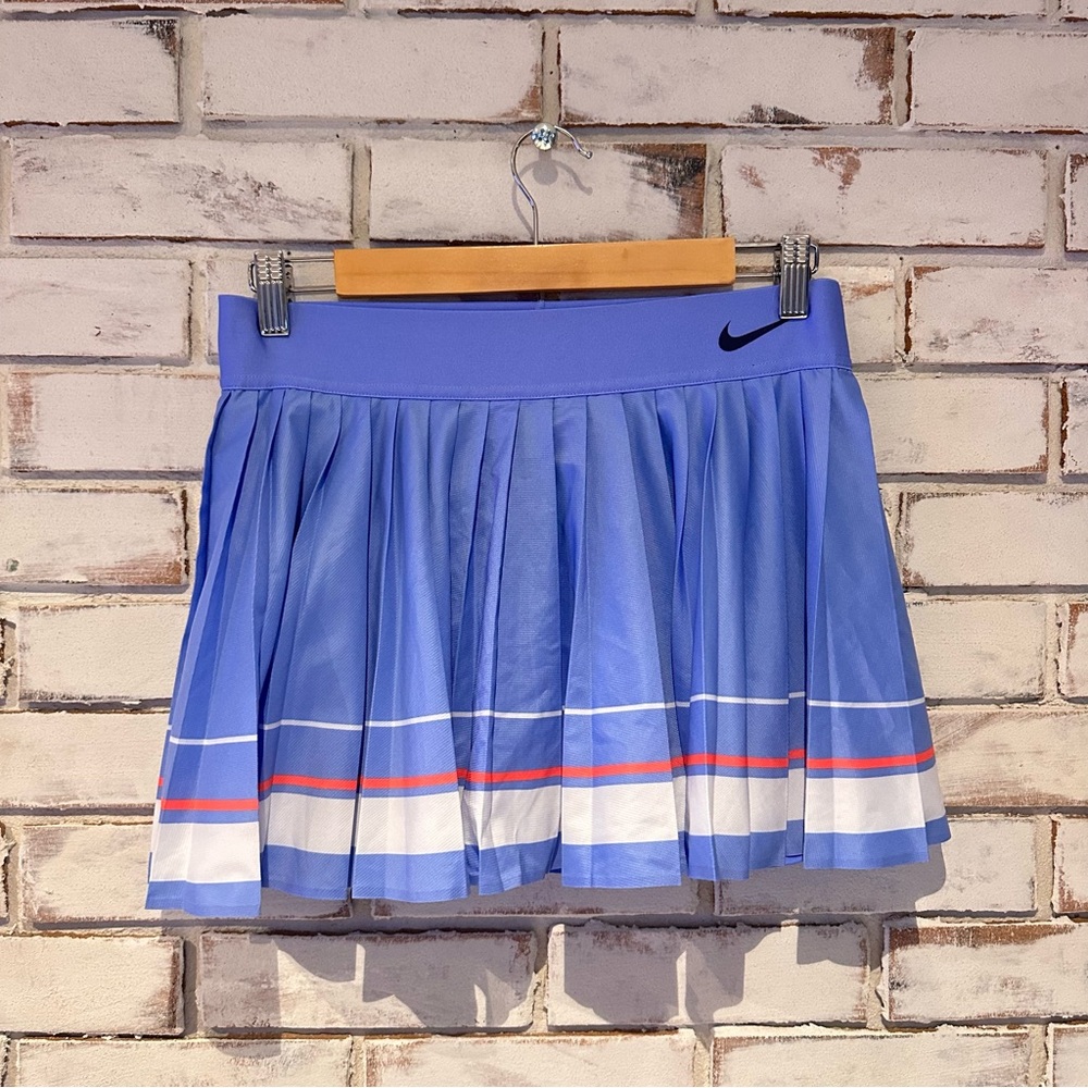 Nike Court Blue Pleated Tennis Skirt with Stripe Detail